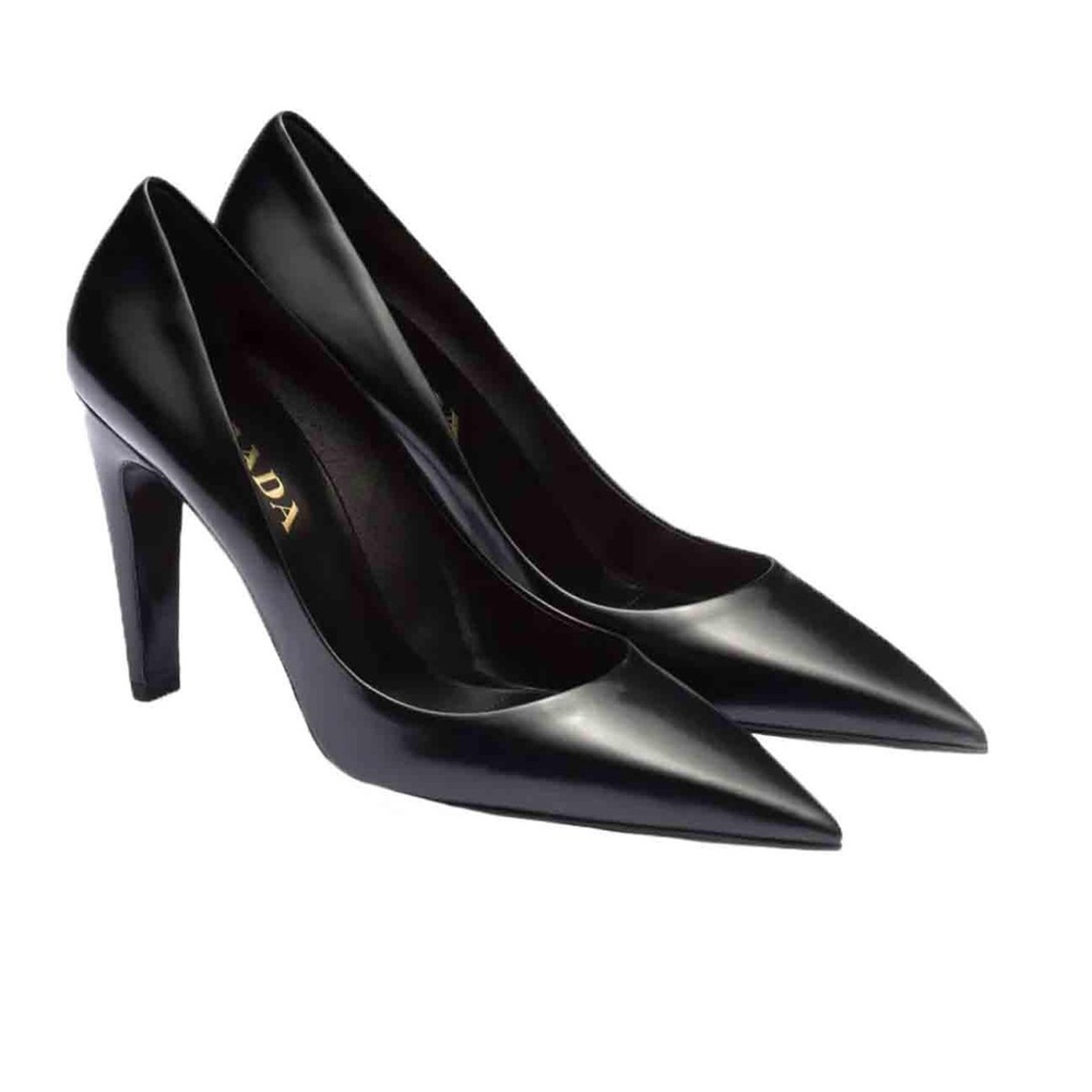 PRADA BRUSHED LEATHER COURT HEELS PUMPS BLACK SIZE 7.5 NWOT - Picture 9 of 16